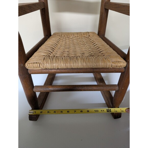 Vintage MCM 24" Wooden Child’s Rocking Chair w/ Arms & Handwoven Rattan Seat EUC - Picture 6 of 7